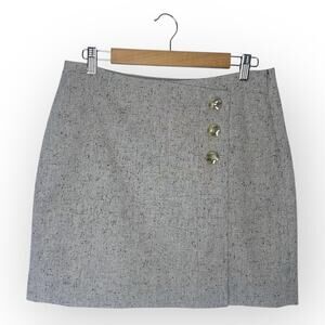 The Limited Tweed Mock Wrap Mini Skirt Size 8 Gray Speckled Button